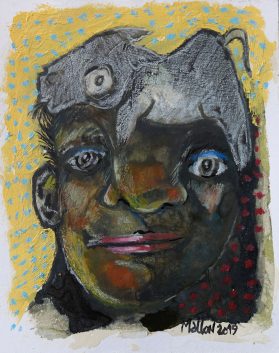 Broutard, technique mixte sur papier, 15 x 10 cm, 2019