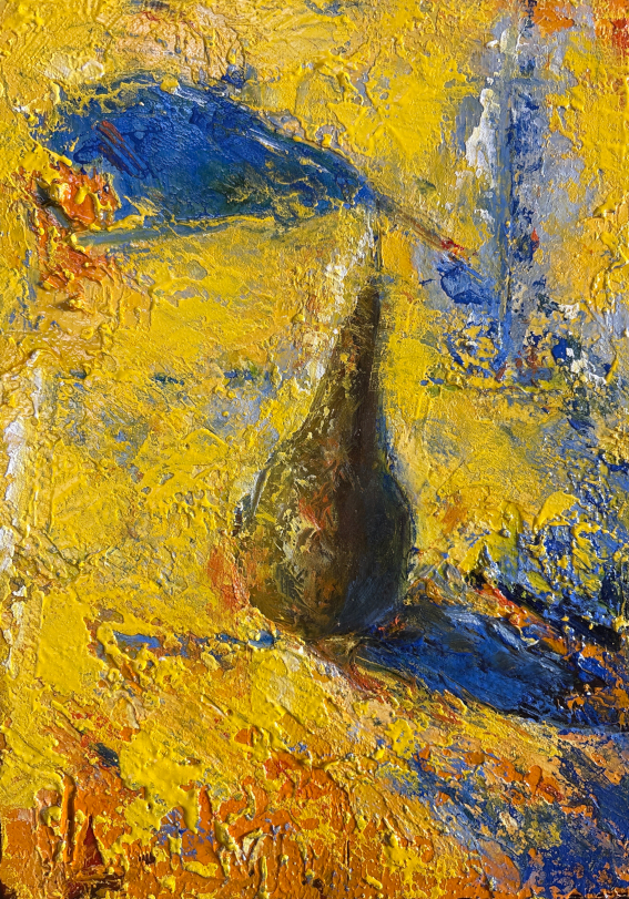 Poire, huile sur papier marouflé sur toile, 28 x 20 cm