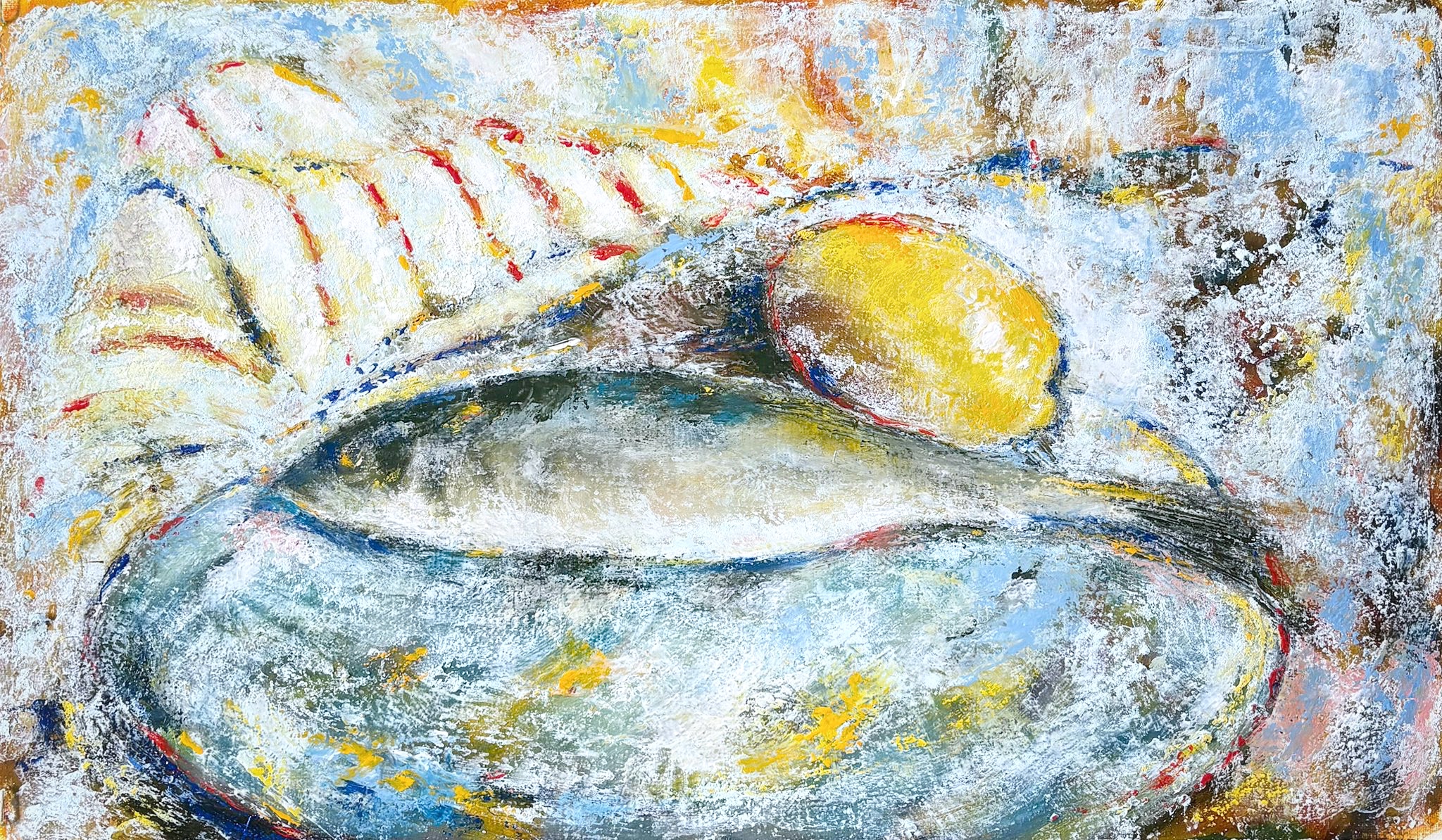 Imparfaite variation n°2,détail pictural abstrait, huile et oilsticks sur papier, Raphaël Mallon