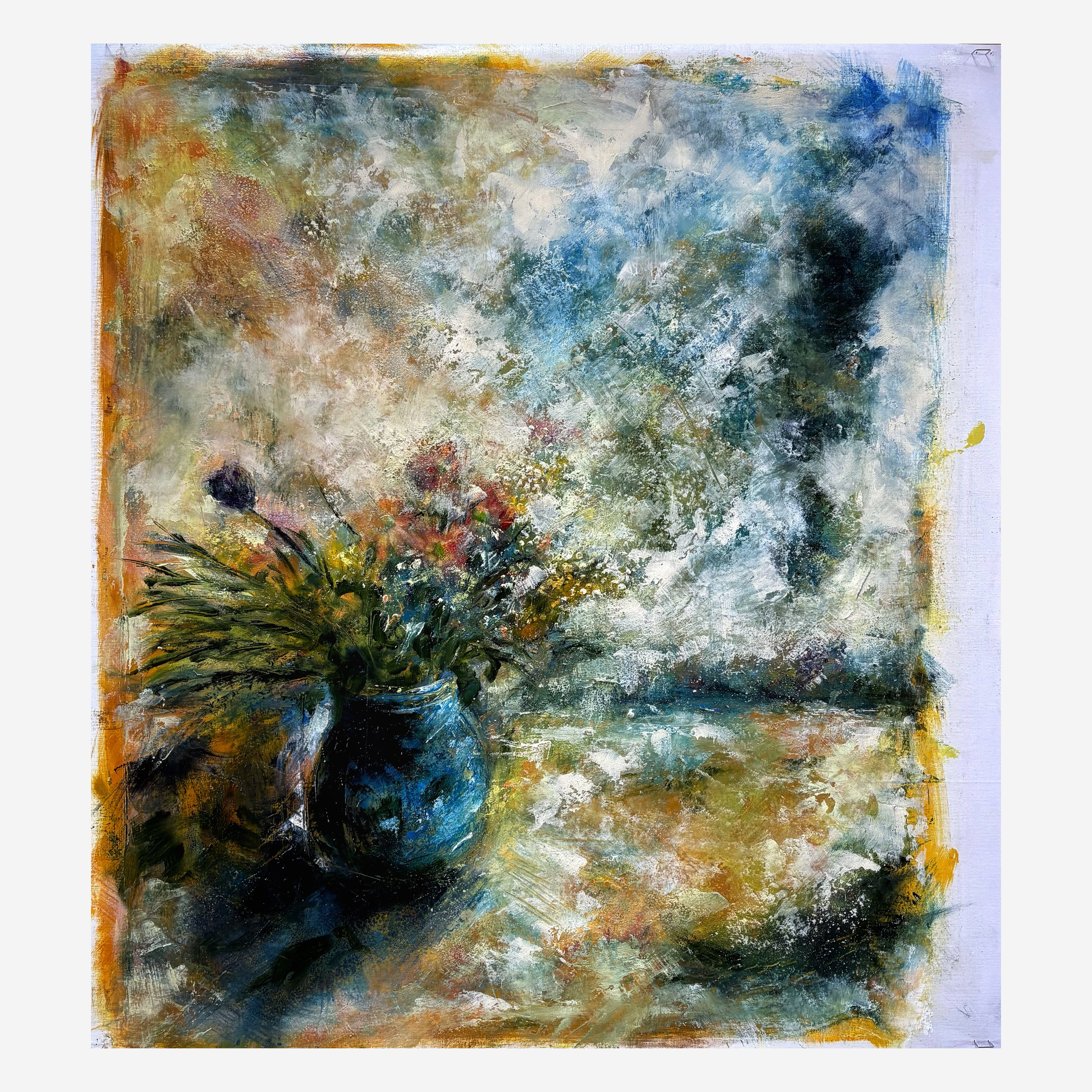 Inspire solaire, Expire marine, huile sur papier, 70 x 65 cm - Raphaël Mallon - 2026